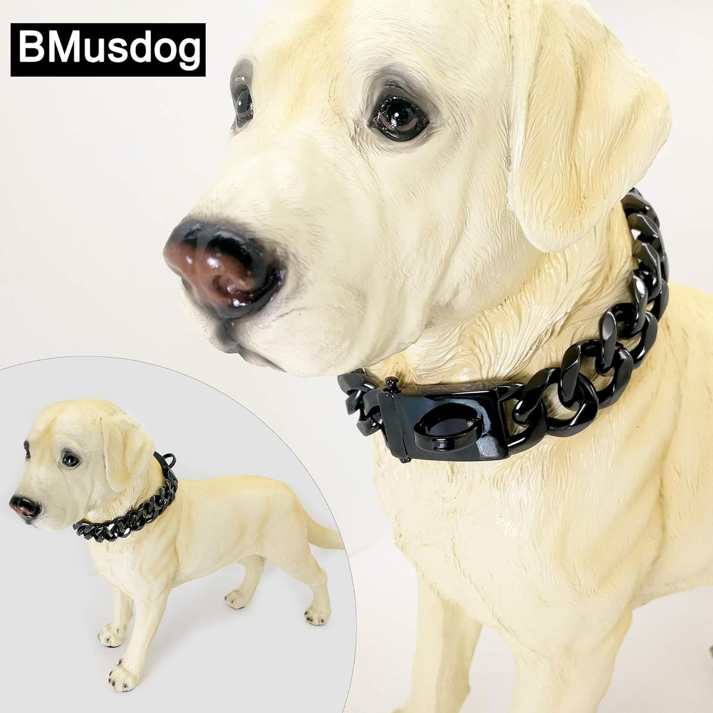 Black Dog Chain Collar Walking Metal Chain Collar with Design Secure Buckle Cuban Link Strong Heavy Duty Chew Proof for Small Dogs(19Mm, 12")