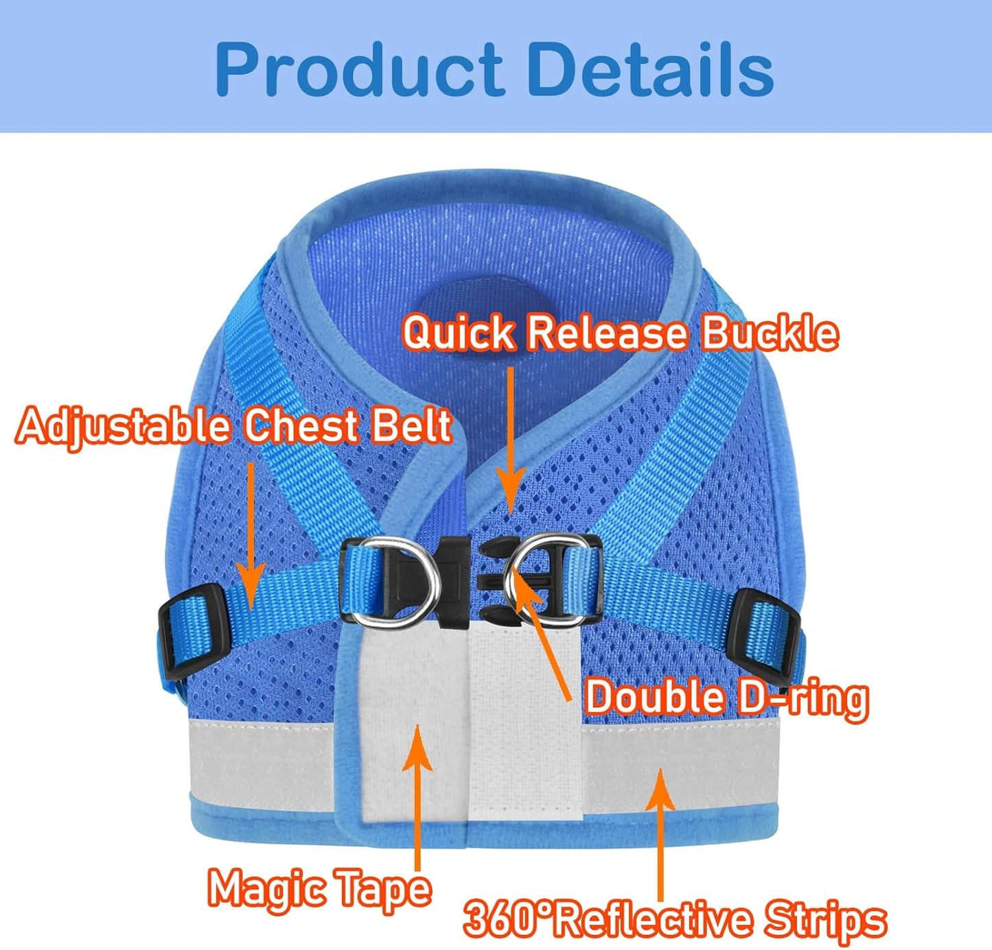 Cat Harnesses and Puppy Harness with Leashes Set, Escape Proof Cat Harness, Adjustable Reflective Soft Mesh Vest Fit Puppy Kitten Rabbit Ferrets'S Outdoor Harness