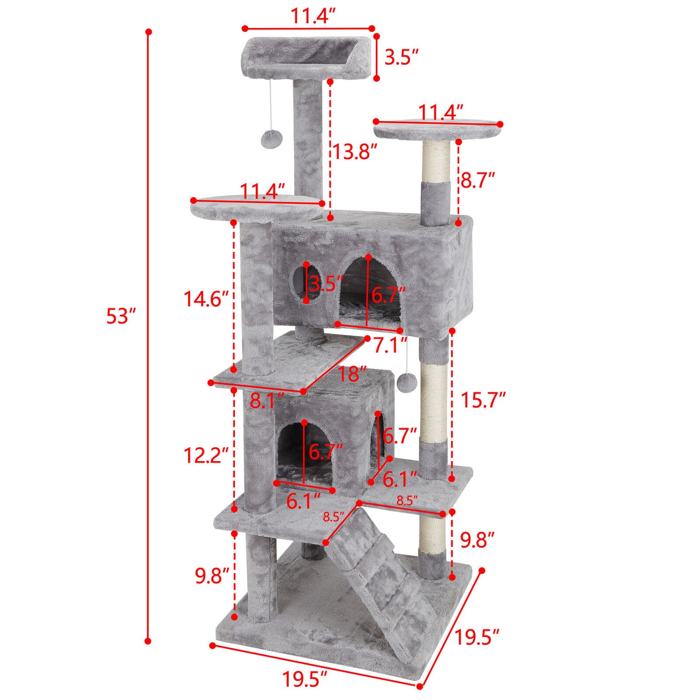 Activity Tower Pet Cat Tree 53" Kitty Furniture with Sisal-Covered Scratch Post